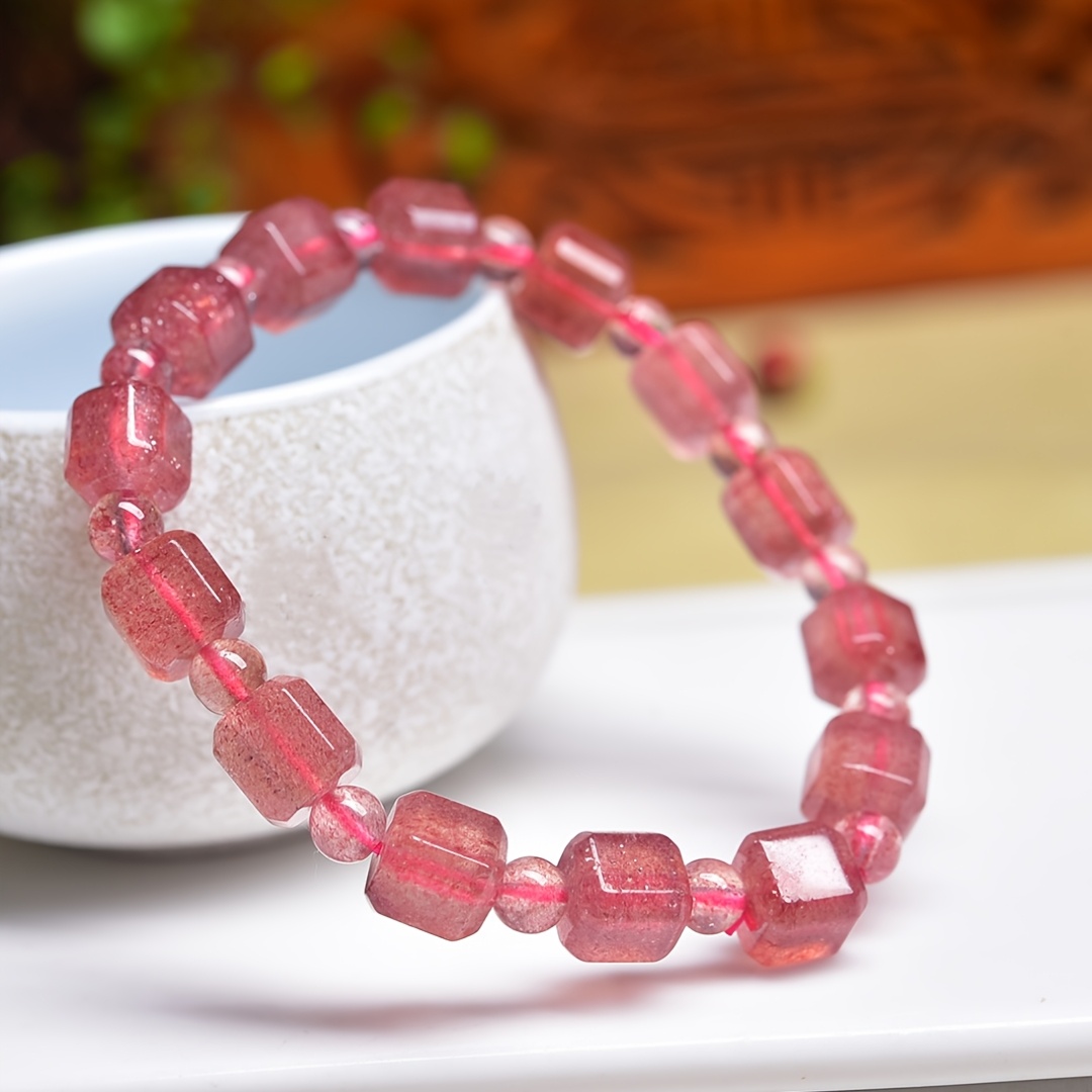Strawberry Quartz Square Bead Bracelet - Boho Style